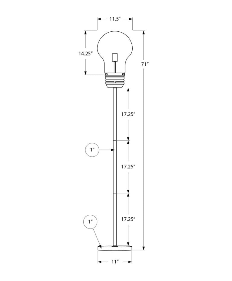 Monarch Specialties Lighting, Antique-Brass Floor Lamp 71"H — Slender Open-Frame Design, Exposed Bulb, Warm Ambient Glow GOLD I 9682