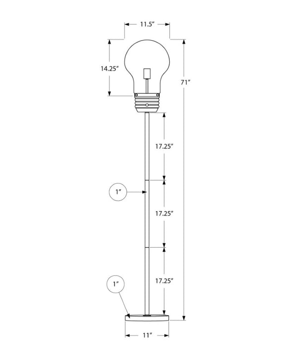 Monarch Specialties Lighting, Antique-Brass Floor Lamp 71"H — Slender Open-Frame Design, Exposed Bulb, Warm Ambient Glow GOLD I 9682