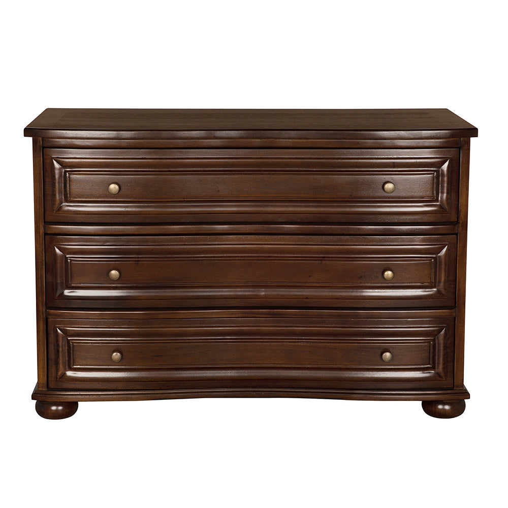 Lauren Mahogany Veneer Dresser with Brass Pulls Transitional Bedroom Storage Three Drawers