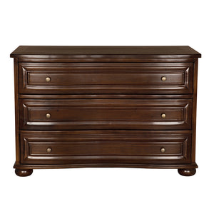 Lauren Mahogany Veneer Dresser with Brass Pulls Transitional Bedroom Storage Three Drawers