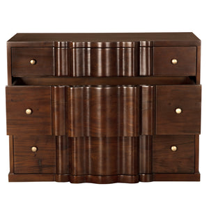 Kiss Mahogany Veneer Dresser with Brass Pulls and Hand Rubbed Finish for Bedroom Storage