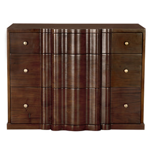 Kiss Mahogany Veneer Dresser with Brass Pulls and Hand Rubbed Finish for Bedroom Storage