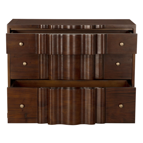 Kiss Mahogany Veneer Dresser with Brass Pulls and Hand Rubbed Finish for Bedroom Storage