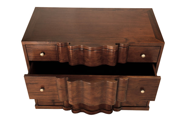 Kiss Mahogany Veneer Dresser with Brass Pulls and Hand Rubbed Finish for Bedroom Storage