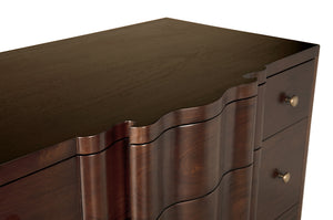 Kiss Mahogany Veneer Dresser with Brass Pulls and Hand Rubbed Finish for Bedroom Storage