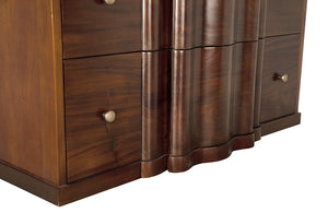 Kiss Mahogany Veneer Dresser with Brass Pulls and Hand Rubbed Finish for Bedroom Storage