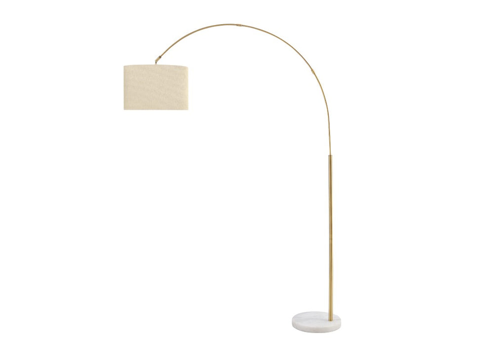 Monarch Specialties Lighting, Arched Brass Floor Lamp With Marble Base And Fabric Drum Shade For Ambient & Task Light BEIGE I 9640