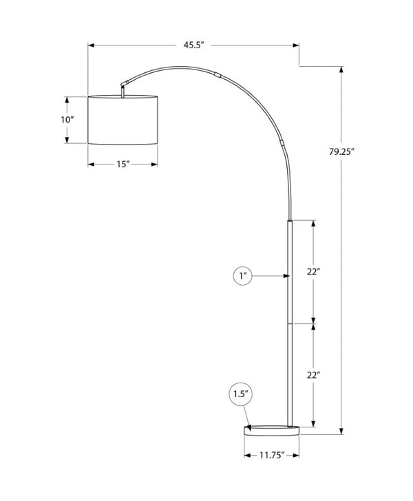 Monarch Specialties Lighting, Arched Brass Floor Lamp With Marble Base And Fabric Drum Shade For Ambient & Task Light BEIGE I 9640
