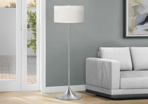 Monarch Specialties Lighting, Contemporary 61" Floor Lamp With Ivory Drum Shade, Slim Metal Base, Warm Ambient Glow, Pull-Chain SILVER,WHITE I 9681