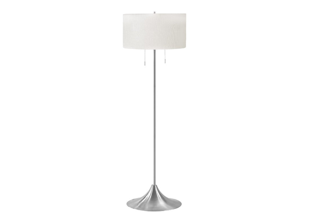 Monarch Specialties Lighting, Contemporary 61" Floor Lamp With Ivory Drum Shade, Slim Metal Base, Warm Ambient Glow, Pull-Chain SILVER,WHITE I 9681