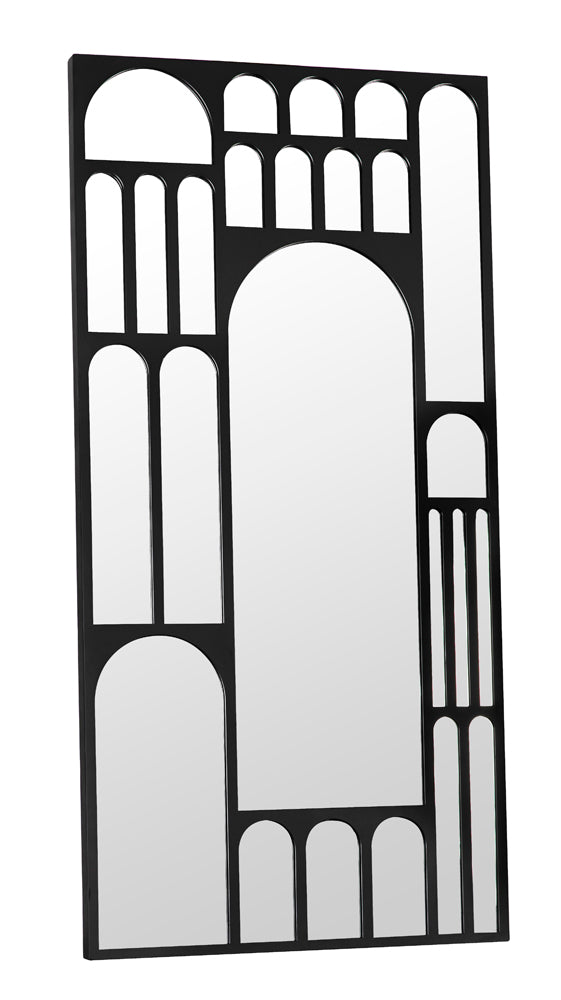 Doorway Arched Full Length Mirror Matte Black Steel Frame Mediterranean Wall Accent