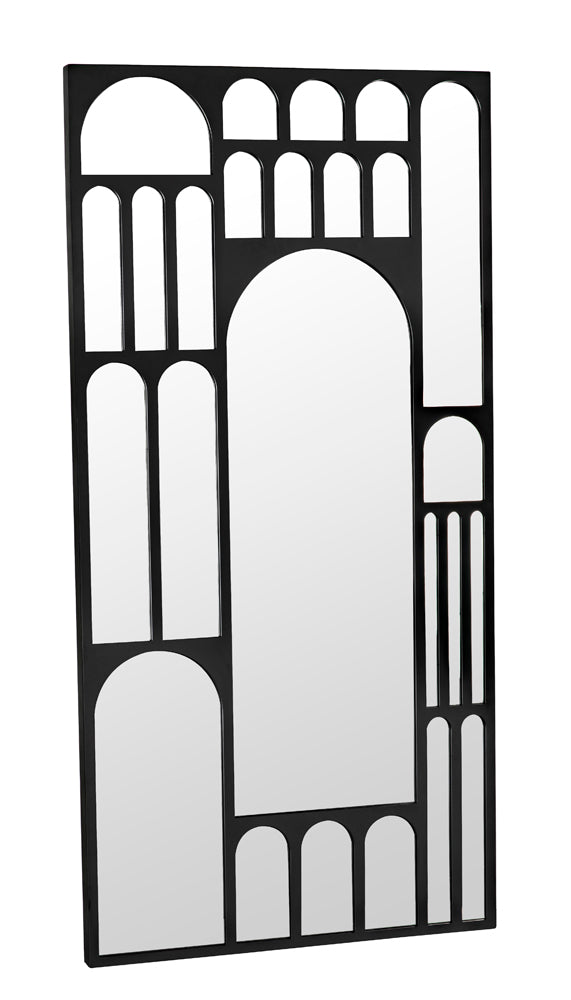 Doorway Arched Full Length Mirror Matte Black Steel Frame Mediterranean Wall Accent