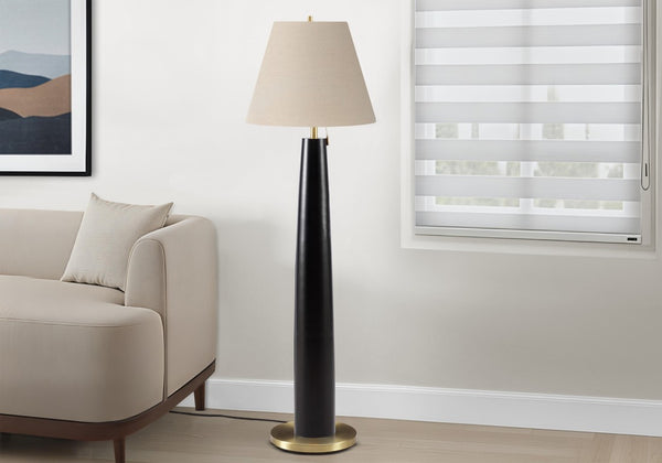 Monarch Specialties Lighting, 62" Floor Lamp With Brass Accent Base And Neutral Fabric Shade — Sculptural Contemporary Glow BLACK,BEIGE I 9683