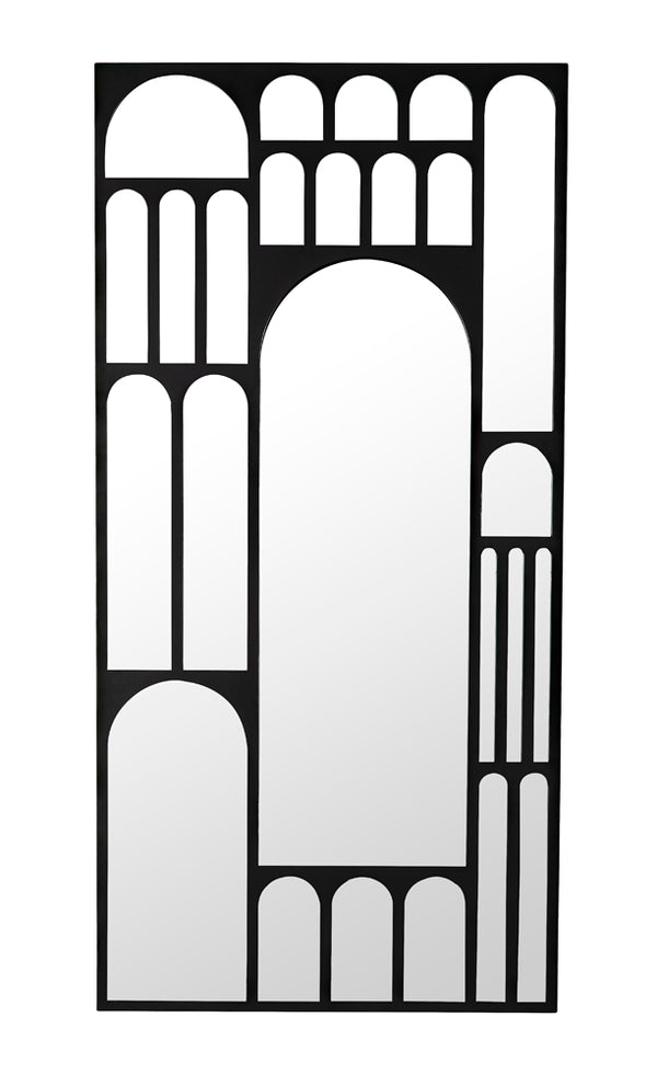 Doorway Arched Full Length Mirror Matte Black Steel Frame Mediterranean Wall Accent