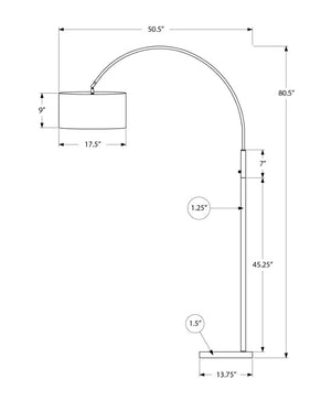 Monarch Specialties Lighting, Arched Floor Lamp With Marble Base And Sleek Metal Frame For Reading & Ambient Light BLACK I 9641