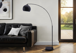 Monarch Specialties Lighting, Sculptural Arc Floor Lamp 74" H Matte Metal Finish Overhead Illumination For Living Rooms BLACK I 9634