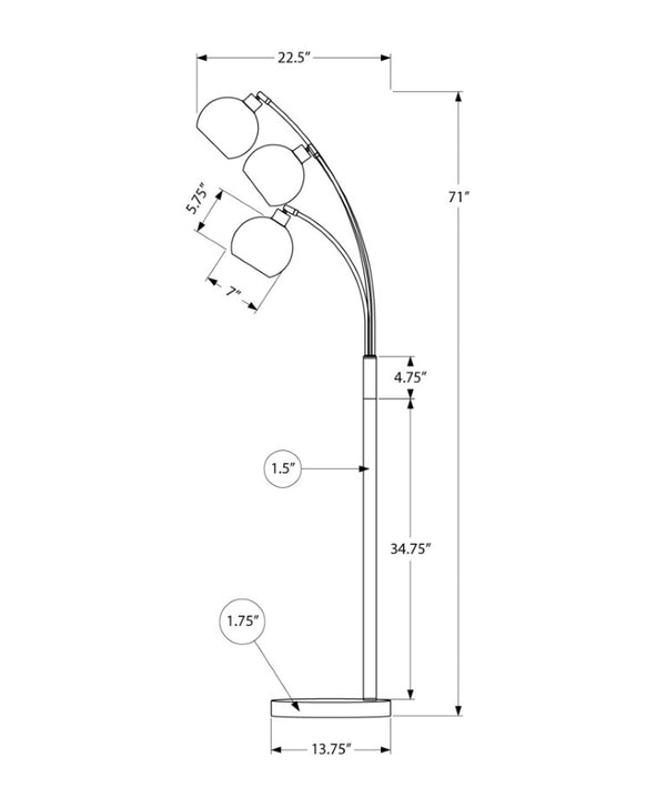 Monarch Specialties Lighting, Sleek Metal Floor Lamp With Marble Base, 71" Tall Adjustable Shade For Reading & Task Lighting BLACK I 9648