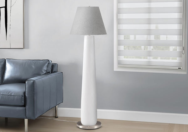 Monarch Specialties Lighting, Sculptural Tapered Resin Floor Lamp 61.5"H With Neutral Fabric Shade For Cozy Ambient Glow WHITE,GREY,SILVER I 9684