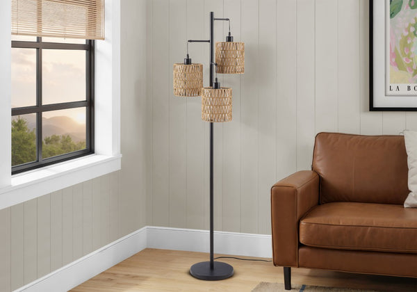 Monarch Specialties Lighting, 73"H Floor Lamp With Three Natural Rope Shades, Sleek Metal Frame, Cozy Ambient Glow BLACK,BROWN,WHITE I 9651