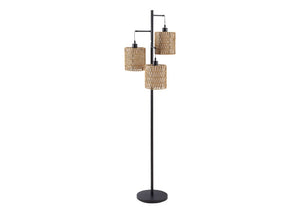 Monarch Specialties Lighting, 73"H Floor Lamp With Three Natural Rope Shades, Sleek Metal Frame, Cozy Ambient Glow BLACK,BROWN,WHITE I 9651