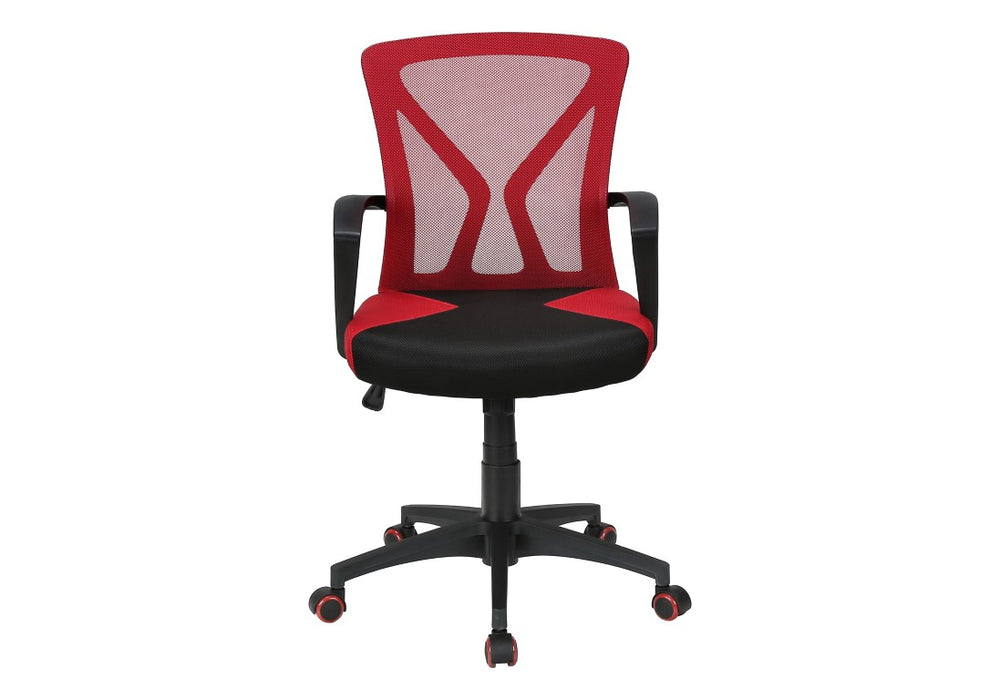 Monarch Specialties Office Ergonomic Mesh Chair With Lumbar Support, Adjustable Height, Tilt, Swivel, Durable Metal Base BLACK,RED I 7357