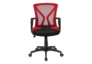 Monarch Specialties Office Ergonomic Mesh Chair With Lumbar Support, Adjustable Height, Tilt, Swivel, Durable Metal Base BLACK,RED I 7357