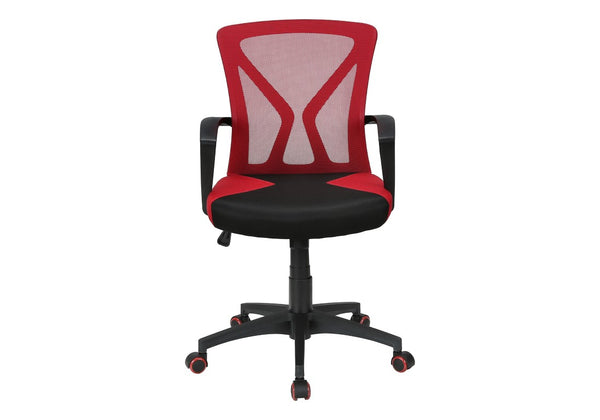 Monarch Specialties Office Ergonomic Mesh Chair With Lumbar Support, Adjustable Height, Tilt, Swivel, Durable Metal Base BLACK,RED I 7357