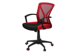 Monarch Specialties Office Ergonomic Mesh Chair With Lumbar Support, Adjustable Height, Tilt, Swivel, Durable Metal Base BLACK,RED I 7357