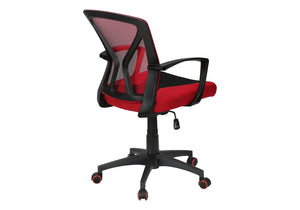 Monarch Specialties Office Ergonomic Mesh Chair With Lumbar Support, Adjustable Height, Tilt, Swivel, Durable Metal Base BLACK,RED I 7357