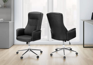 Monarch Specialties Office Executive Chair With High-Back Comfort, Leather-Look Upholstery, Chrome Base, Ergonomic Support BLACK I 7323