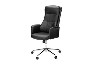 Monarch Specialties Office Executive Chair With High-Back Comfort, Leather-Look Upholstery, Chrome Base, Ergonomic Support BLACK I 7323