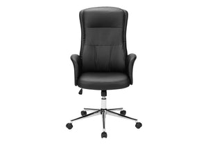 Monarch Specialties Office Executive Chair With High-Back Comfort, Leather-Look Upholstery, Chrome Base, Ergonomic Support BLACK I 7323