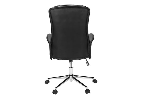 Monarch Specialties Office Executive Chair With High-Back Comfort, Leather-Look Upholstery, Chrome Base, Ergonomic Support BLACK I 7323