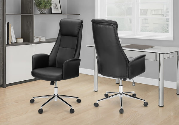 Monarch Specialties Office Executive Chair With Headrest And Plush Foam, Chrome Base, Ergonomic High-Back Comfort BLACK I 7344