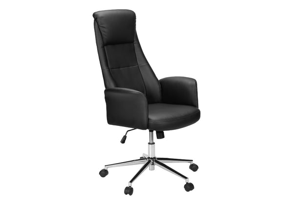 Monarch Specialties Office Executive Chair With Headrest And Plush Foam, Chrome Base, Ergonomic High-Back Comfort BLACK I 7344