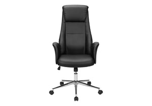 Monarch Specialties Office Executive Chair With Headrest And Plush Foam, Chrome Base, Ergonomic High-Back Comfort BLACK I 7344