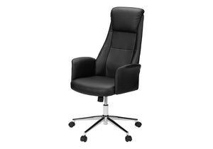 Monarch Specialties Office Executive Chair With Headrest And Plush Foam, Chrome Base, Ergonomic High-Back Comfort BLACK I 7344
