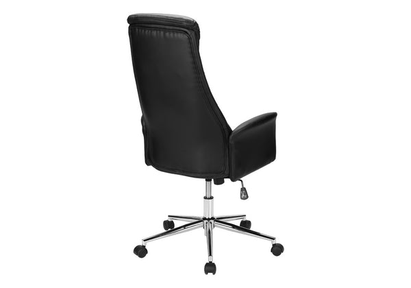 Monarch Specialties Office Executive Chair With Headrest And Plush Foam, Chrome Base, Ergonomic High-Back Comfort BLACK I 7344
