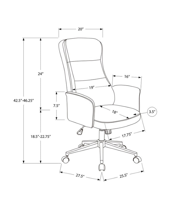 Monarch Specialties Office Executive Chair With High-Back Comfort, Leather-Look Upholstery, Chrome Base, Ergonomic Support DARK GREY I 7375