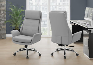 Monarch Specialties Office Chair Ergonomic High-Back With Plush Leather-Look Upholstery, Chrome Accents, Swivel Comfort LIGHT GREY I 7251
