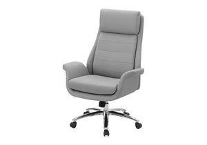 Monarch Specialties Office Chair Ergonomic High-Back With Plush Leather-Look Upholstery, Chrome Accents, Swivel Comfort LIGHT GREY I 7251