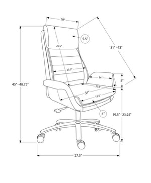 Monarch Specialties Office Chair Ergonomic High-Back With Plush Leather-Look Upholstery, Chrome Accents, Swivel Comfort LIGHT GREY I 7251