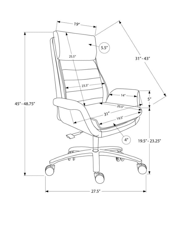 Monarch Specialties Office Chair Ergonomic High-Back With Plush Leather-Look Upholstery, Chrome Accents, Swivel Comfort LIGHT GREY I 7251