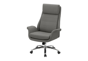 Monarch Specialties Office Chair Ergonomic High-Back With Plush Leather-Look Upholstery, Chrome Accents, Swivel Comfort DARK GREY I 7252