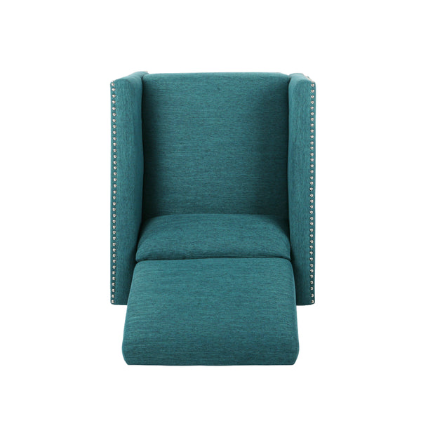 English Elm Pushback Recliner Accent Chair Solid Birch Frame Rivet Detail Mid-century Living Room Seat Teal 65532.00T