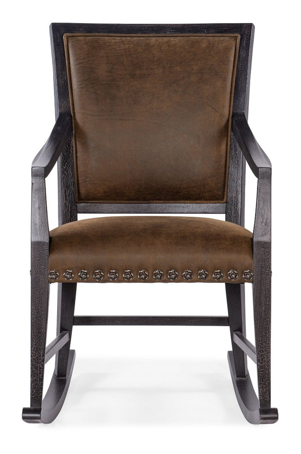 Hooker Furniture Big Sky Rocking Chair — Charred Timber Leather Rocker With Nailhead Trim, Distressed Rustic Charm 6700-50009-98