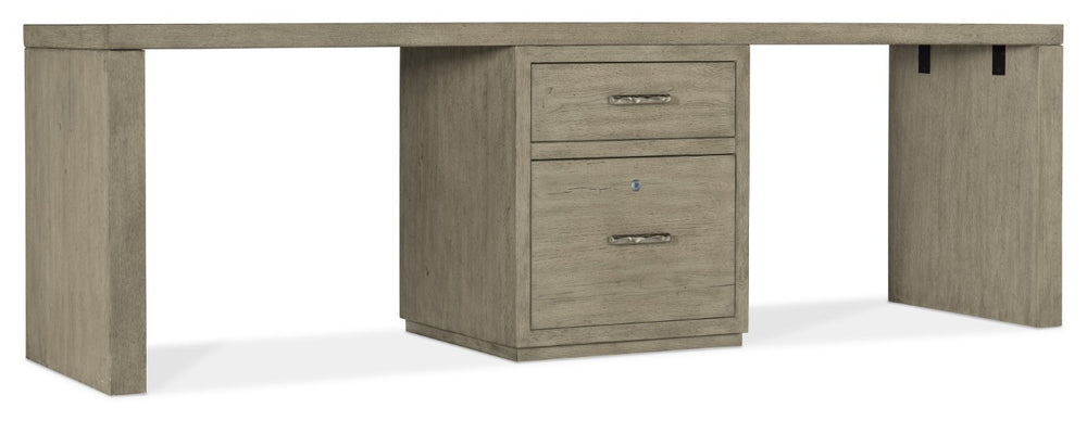 Hooker Furniture Linville Desk 84" Smoked Gray Mink Oak Veneer Executive Writing Table With Center File And Locking Drawer 24.00 L x 96.00W x 30.00H 6150-10924-85