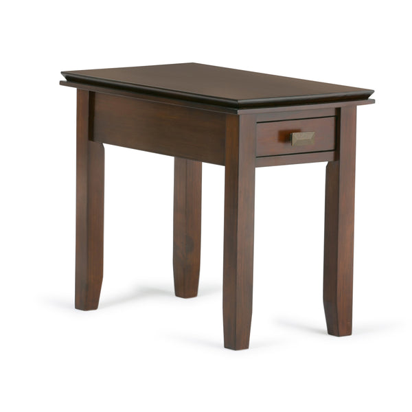 English Elm Artisan Narrow Side Table - Handcrafted Russet Brown Wood With Smooth Drawer For Small Spaces B136P159465