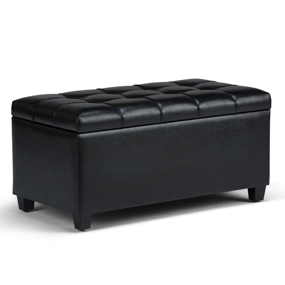 English Elm Sienna Storage Ottoman Bench – Stylish Midnight Black Faux Leather With Hidden Storage & Comfort B136P159110-GIGA