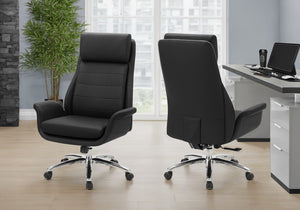 Monarch Specialties Office Chair Ergonomic High-Back With Plush Leather-Look Upholstery, Chrome Accents, Swivel Comfort BLACK I 7253